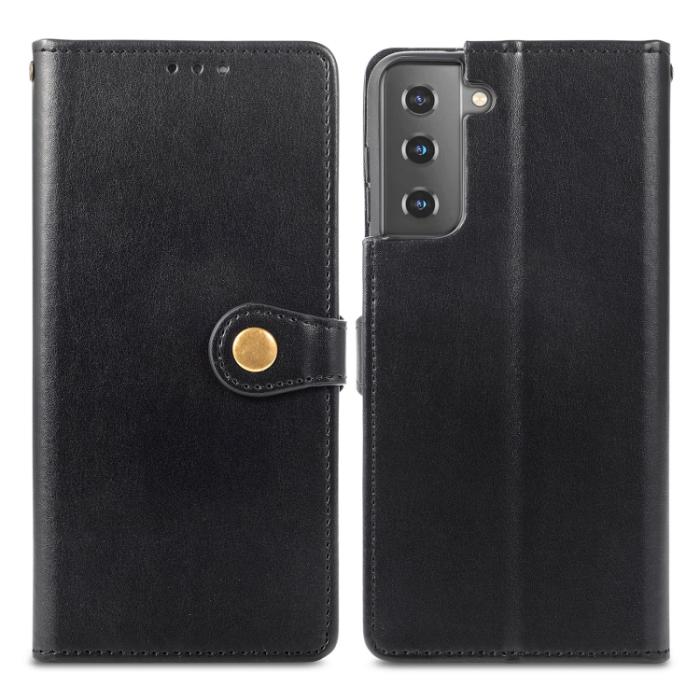Bild 2,  Samsung Galaxy S22 Fodral Solid Läder Magnetisk Mässing Svart - Teknikhallen.se