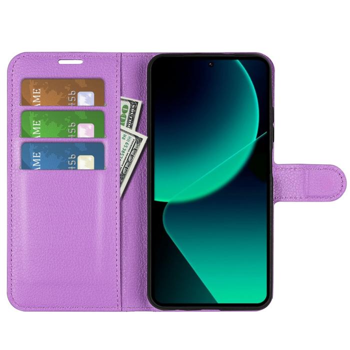 Bild 2,  Xiaomi 13T / 13T Pro Fodral Litchi Läder Lila - Teknikhallen.se
