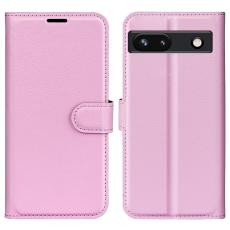  Google Pixel 7A Fodral Litchi Textur L&auml;der Ljus Rosa - Teknikhallen.se