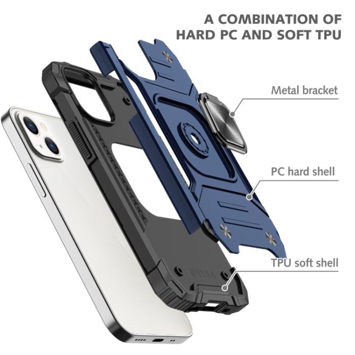 Bild 2,  iPhone 14 Pro Skal Shockproof Hybrid Ring Blå - Teknikhallen.se