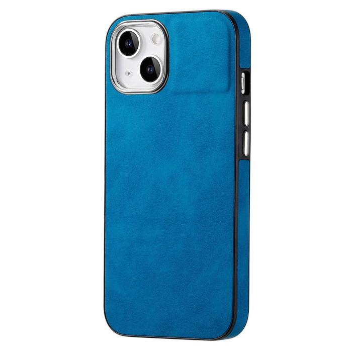 Bild 2,  iPhone 15 Plus Skal Läderbelagt Skin Touch Blå - Teknikhallen.se