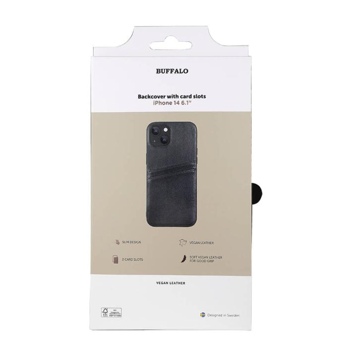 Bild 2, Buffalo Buffalo iPhone 14 / 13 Skal Läder Med 2 Kortfack Svart - Teknikhallen.se