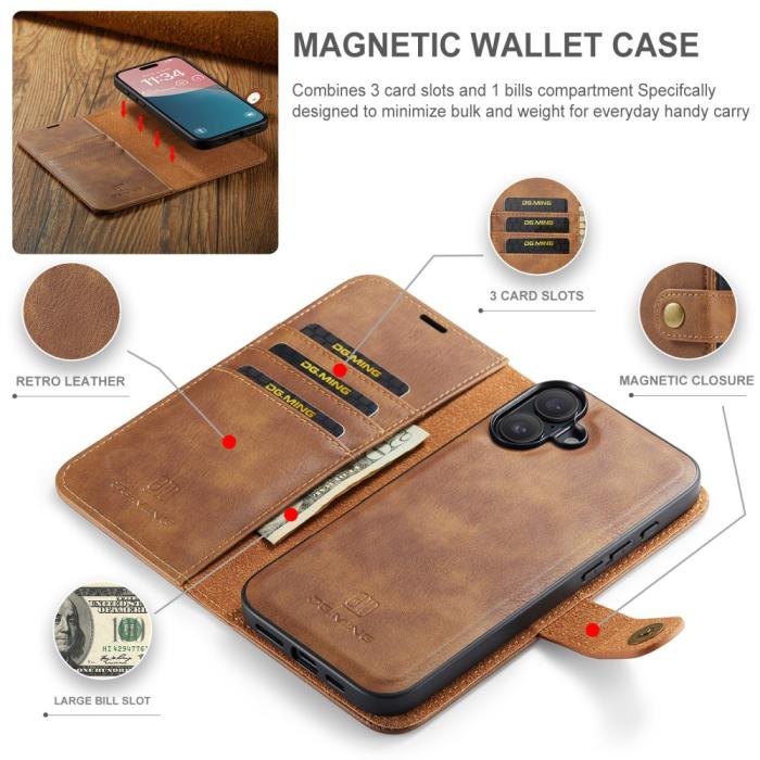 Bild 5, DG.MING DG.MING iPhone 16 Fodral 2in1 Magnet Brun - Teknikhallen.se