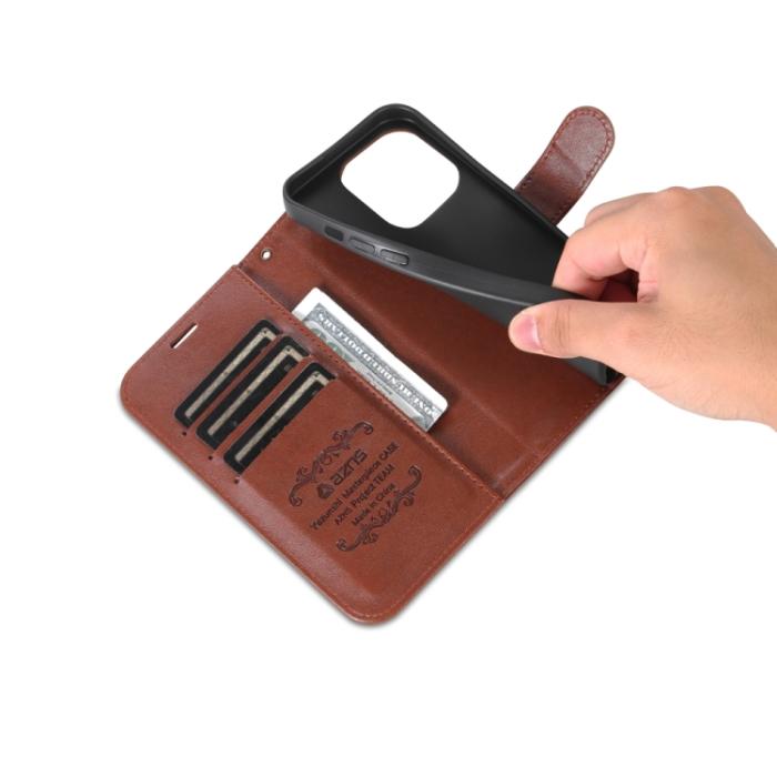 Bild 6, AZNS AZNS iPhone 15 Pro Fodral Läder Brun - Teknikhallen.se