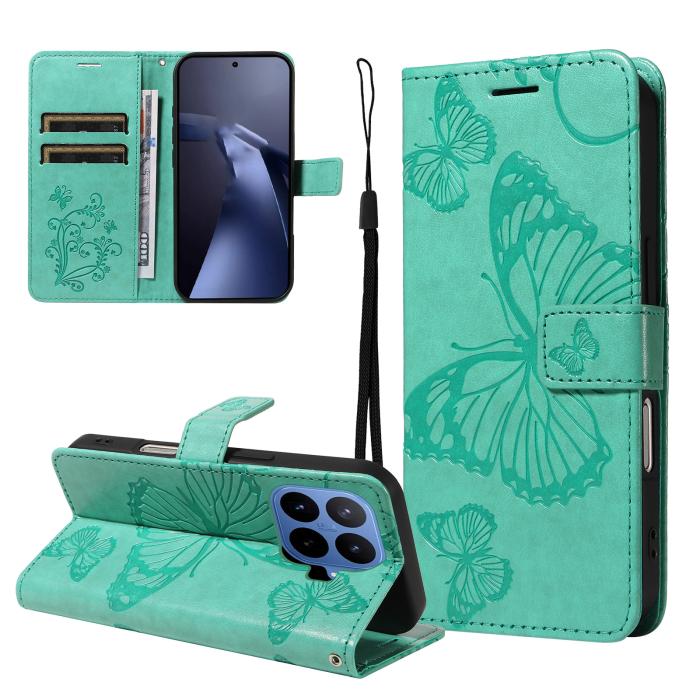 Bild 2,  Xiaomi 17T Fodral Läder Fjärilar Grön - Teknikhallen.se