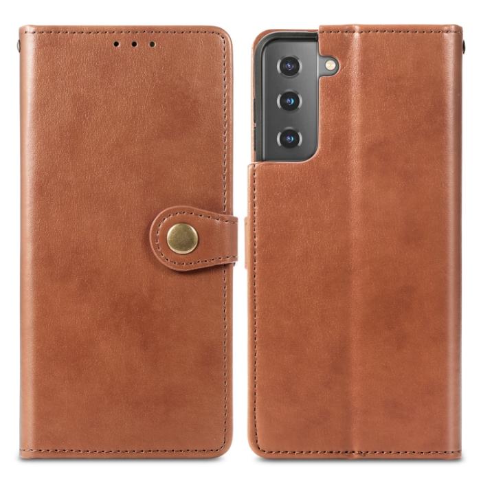 Bild 2,  Samsung Galaxy S22 Fodral Solid Läder Magnetisk Mässing Brun - Teknikhallen.se