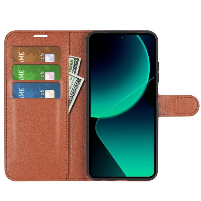 Bild 2,  Xiaomi 13T / 13T Pro Fodral Litchi Läder Brun - Teknikhallen.se