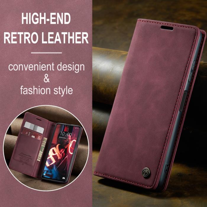 Bild 4, CASEME CASEME Xiaomi Redmi Note 12 Pro 5G Fodral Retro Flip Läder Vinröd - Teknikhallen.se