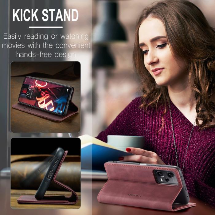 Bild 5, CASEME CASEME Xiaomi Redmi Note 12 Pro 5G Fodral Retro Flip Läder Vinröd - Teknikhallen.se