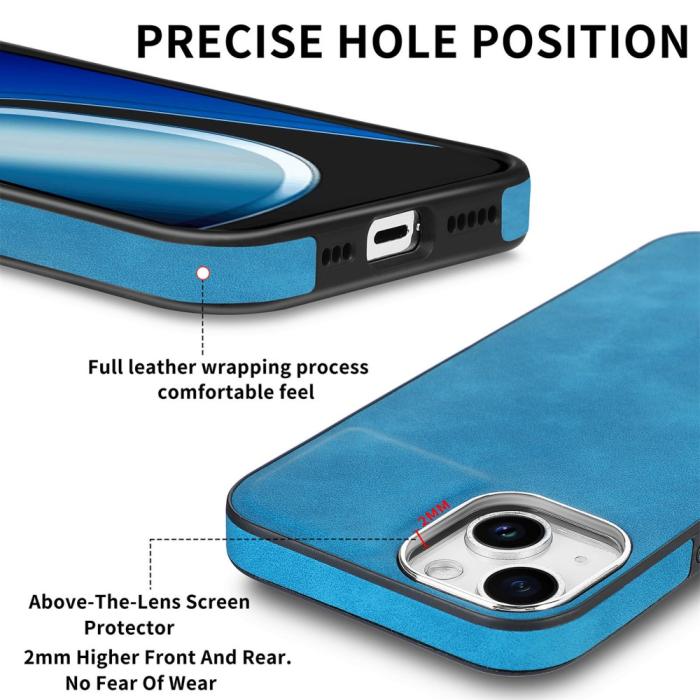 Bild 4,  iPhone 15 Plus Skal Läderbelagt Skin Touch Blå - Teknikhallen.se