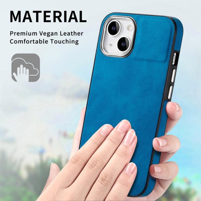 Bild 5,  iPhone 15 Plus Skal Läderbelagt Skin Touch Blå - Teknikhallen.se