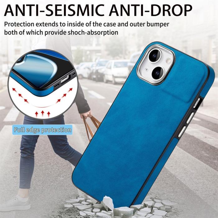 Bild 6,  iPhone 15 Plus Skal Läderbelagt Skin Touch Blå - Teknikhallen.se
