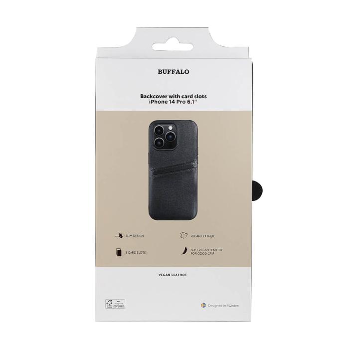 Bild 2, Buffalo Buffalo iPhone 14 Pro Skal Läder Med 2 Kortfack Svart - Teknikhallen.se