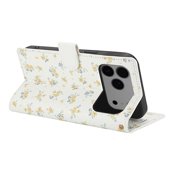 Bild 3,  iPhone 17 Pro Fodral Rhombus Läder Blommor Vit - Teknikhallen.se