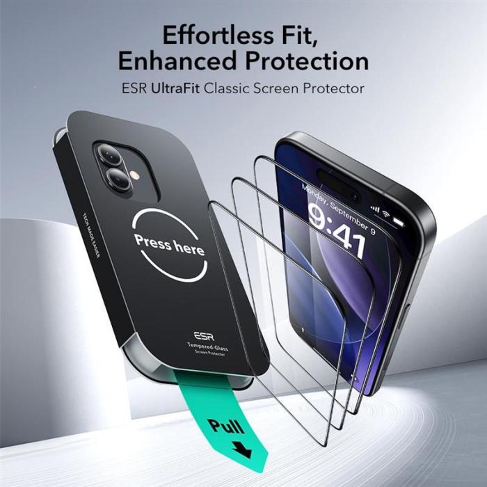 Bild 2, ESR ESR iPhone 17 / 16 Pro 2-PACK Skärmskydd UltraFit Härdat Glas Transparent - Teknikhallen.se