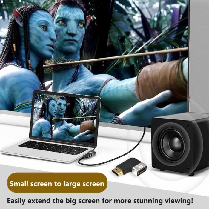 Bild 2,  Högervinklad 8K 60Hz HDMI Hane - HDMI 2.1 Hona Svart - Teknikhallen.se