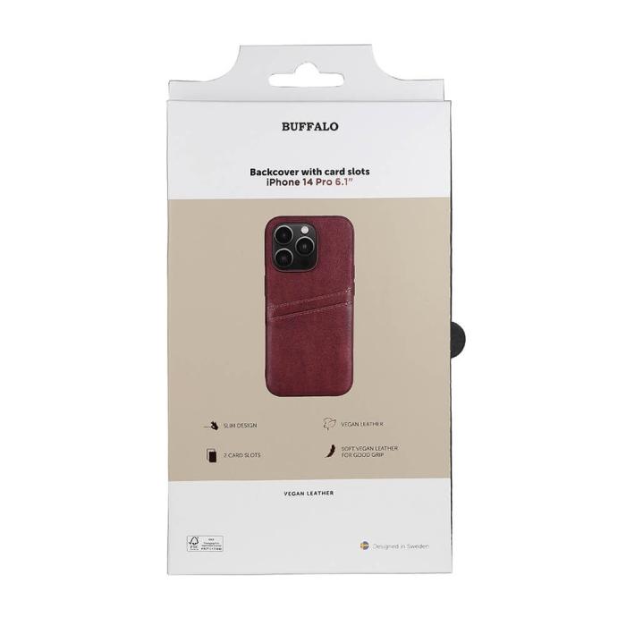 Bild 2, Buffalo Buffalo iPhone 14 Pro Skal Läder Med 2 Kortfack Brun - Teknikhallen.se