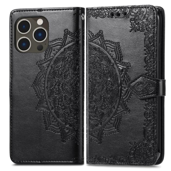 Bild 2,  iPhone 15 Pro Fodral Mandala Läder Svart - Teknikhallen.se