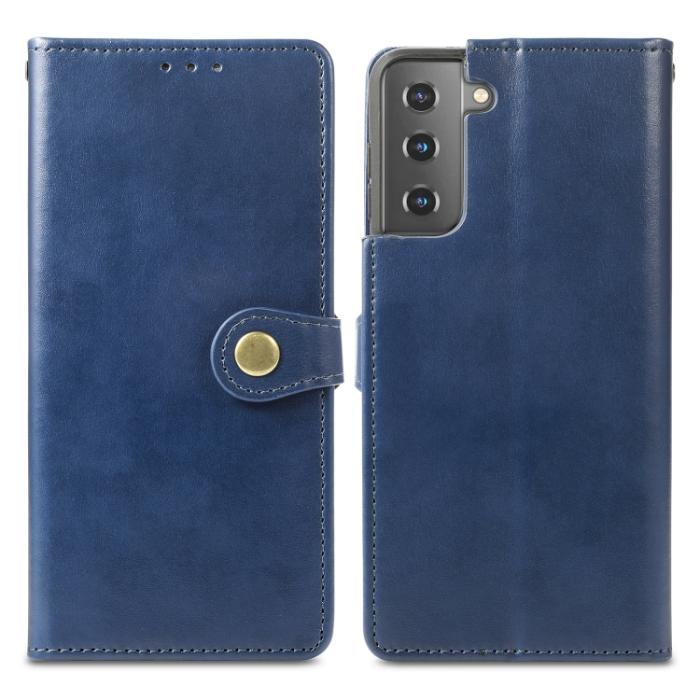 Bild 2,  Samsung Galaxy S22 Fodral Solid Läder Magnetisk Mässing Blå - Teknikhallen.se