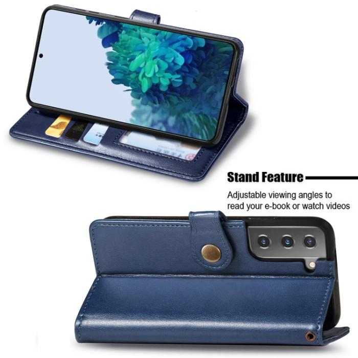 Bild 4,  Samsung Galaxy S22 Fodral Solid Läder Magnetisk Mässing Blå - Teknikhallen.se