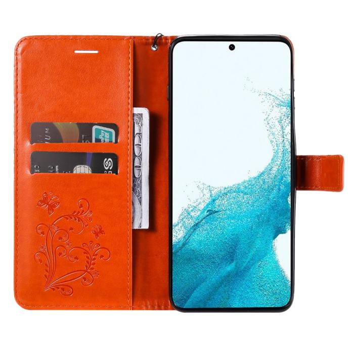 Bild 2,  Samsung Galaxy S23 FE Fodral Tryckta Fjärilar Orange - Teknikhallen.se