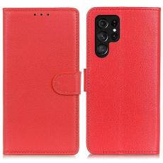  Samsung Galaxy S24 Ultra Fodral Litchi L&auml;der R&ouml;d - Teknikhallen.se