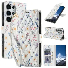  Samsung Galaxy S26 Ultra Fodral Rhombus L&auml;der Blommor Vit - Teknikhallen.se
