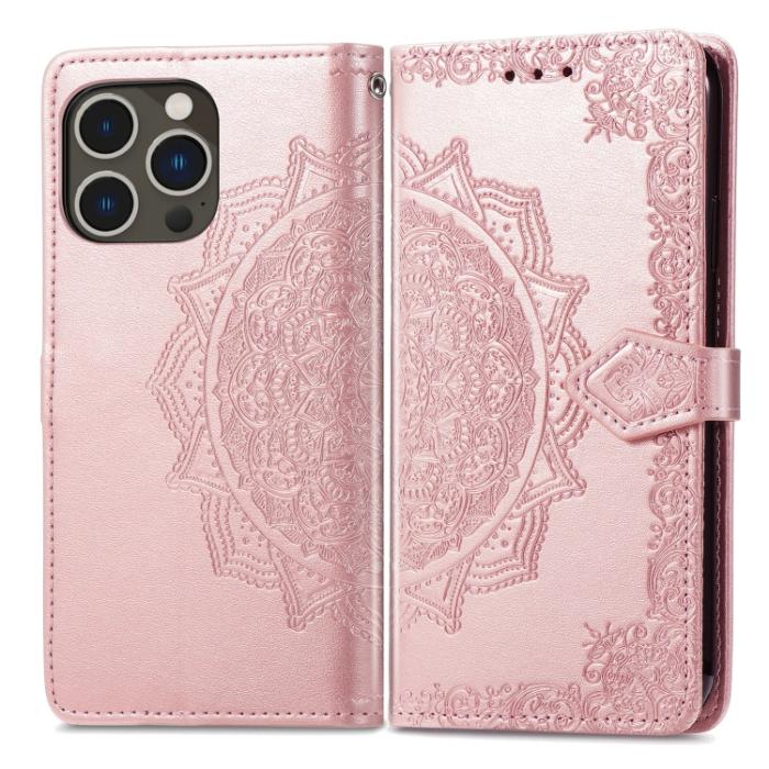 Bild 2,  iPhone 15 Pro Fodral Mandala Läder Roséguld - Teknikhallen.se