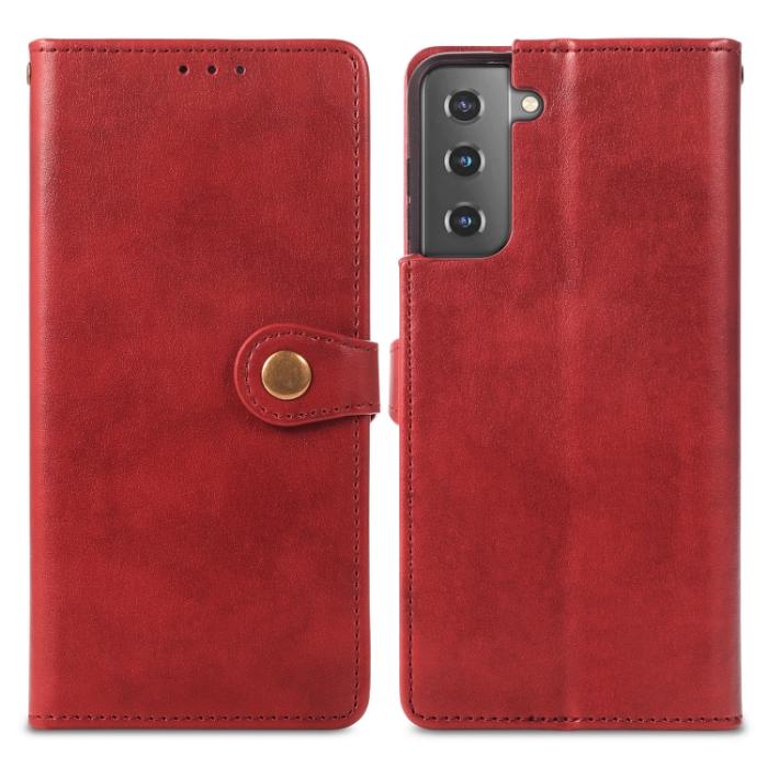 Bild 2,  Samsung Galaxy S22 Fodral Solid Läder Magnetisk Mässing Röd - Teknikhallen.se