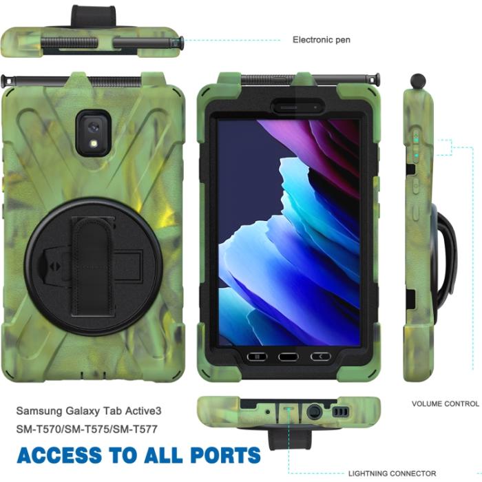 Bild 3,  Samsung Galaxy Tab Active 3 Skal Hybrid Kickstand Rem Camo Grön - Teknikhallen.se