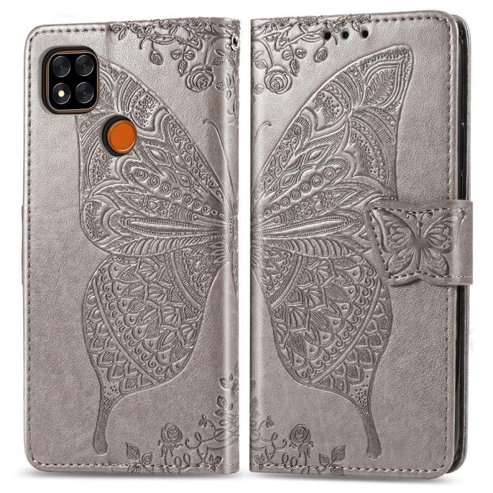 Bild 2,  Xiaomi Redmi 9C Fodral Butterfly Grå - Teknikhallen.se