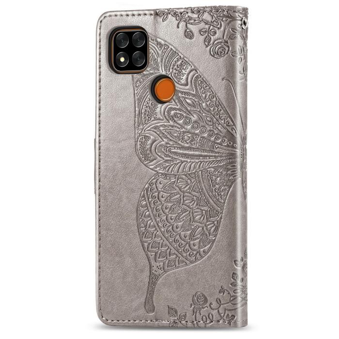 Bild 4,  Xiaomi Redmi 9C Fodral Butterfly Grå - Teknikhallen.se