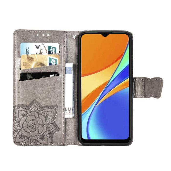 Bild 5,  Xiaomi Redmi 9C Fodral Butterfly Grå - Teknikhallen.se