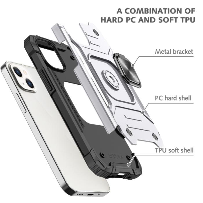 Bild 2,  iPhone 14 Pro Skal Shockproof Hybrid Ring Silver - Teknikhallen.se