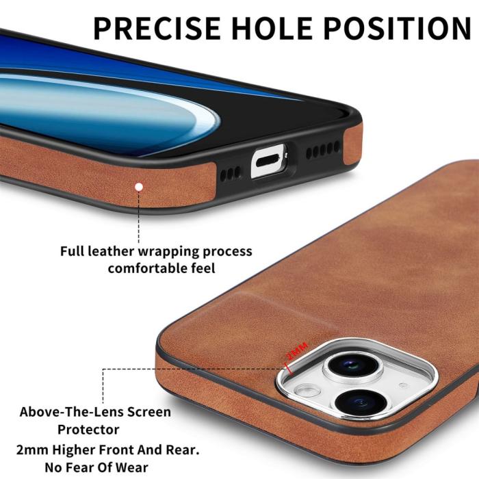 Bild 4,  iPhone 15 Plus Skal Läderbelagt Skin Touch Brun - Teknikhallen.se