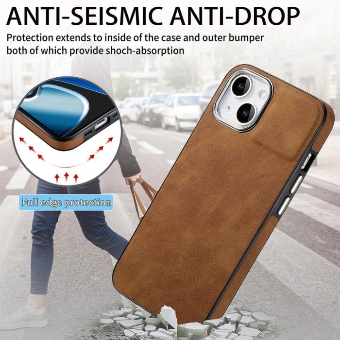 Bild 6,  iPhone 15 Plus Skal Läderbelagt Skin Touch Brun - Teknikhallen.se
