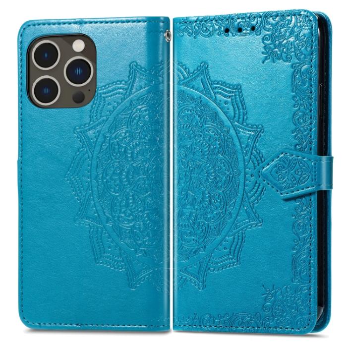 Bild 2,  iPhone 15 Pro Fodral Mandala Läder Blå - Teknikhallen.se