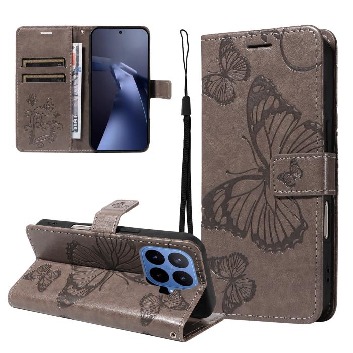 Bild 2,  Xiaomi 17T Fodral Läder Fjärilar Grå - Teknikhallen.se