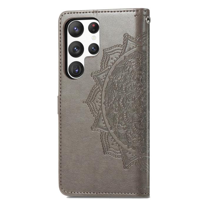 Bild 6,  Samsung Galaxy S23 Ultra Fodral Mandala Läder Grå - Teknikhallen.se