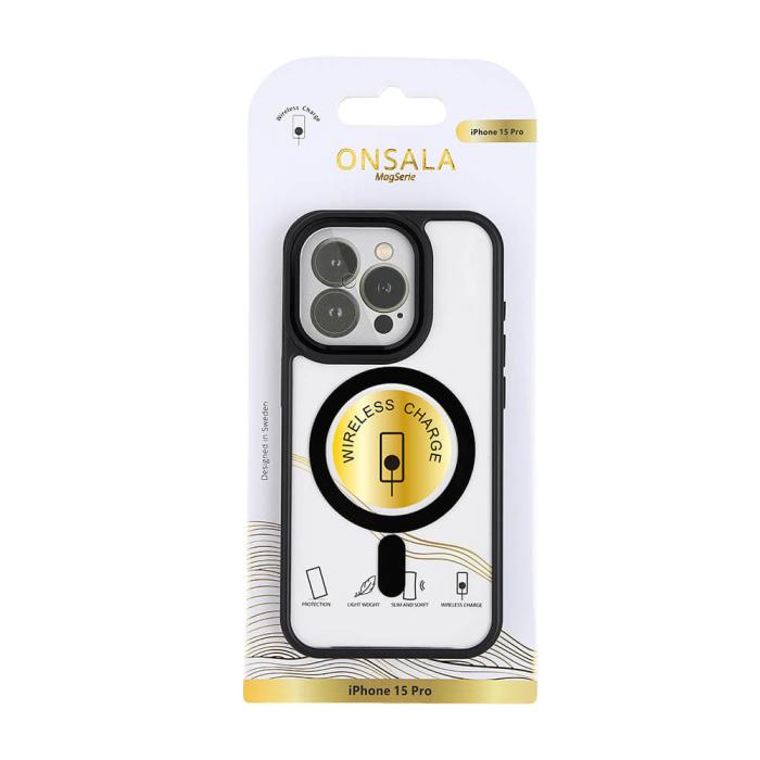 Bild 2, Onsala ONSALA iPhone 15 Pro Skal Bumper MagSafe Svart/Transparent - Teknikhallen.se