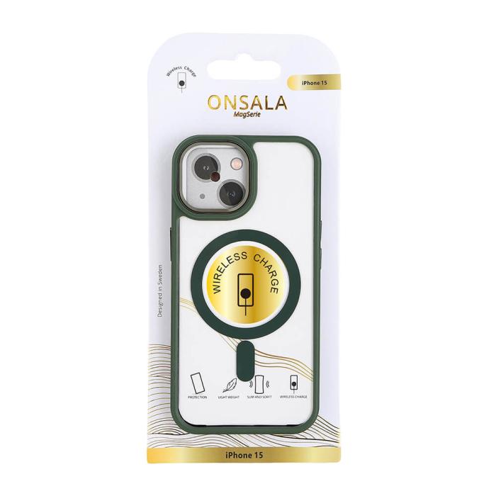 Bild 2, Onsala ONSALA iPhone 15 Skal Bumper MagSafe Grön/Transparent - Teknikhallen.se