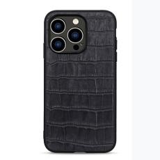  iPhone 14 Pro Skal &Auml;kta L&auml;der Krokodil Textur Svart - Teknikhallen.se