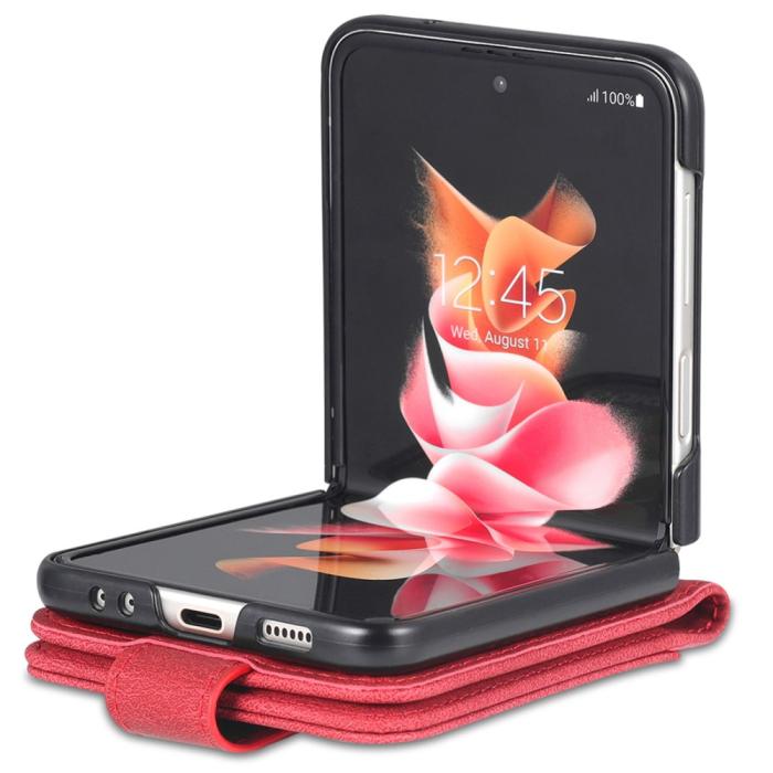 Bild 3, AZNS AZNS Galaxy Z Flip 5 Fodral PU-Läder Röd - Teknikhallen.se