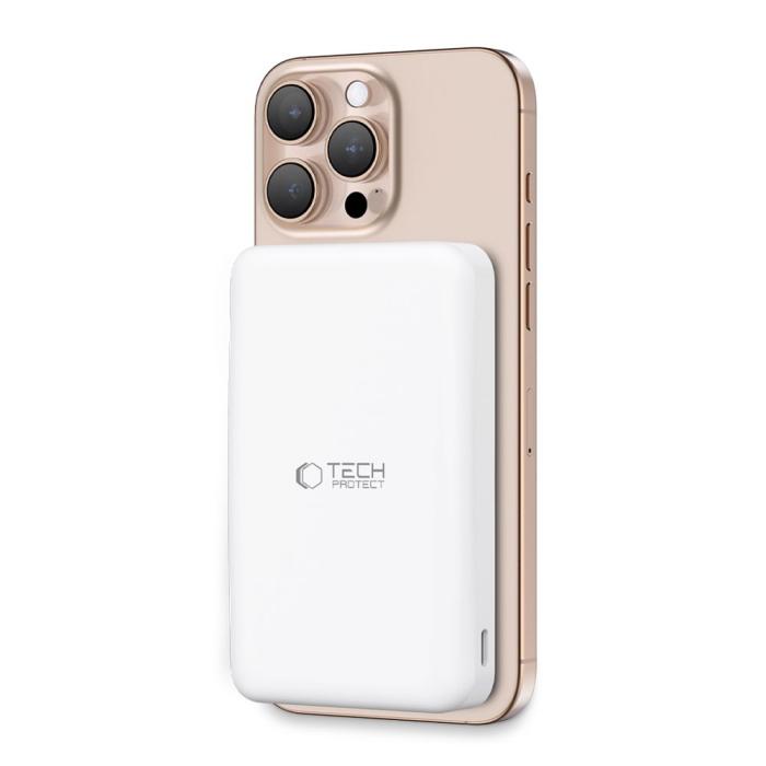Bild 2, Tech-Protect Tech-Protect 10000 mAh Qi2 MagSafe Powerbank LifeMag Vit - Teknikhallen.se