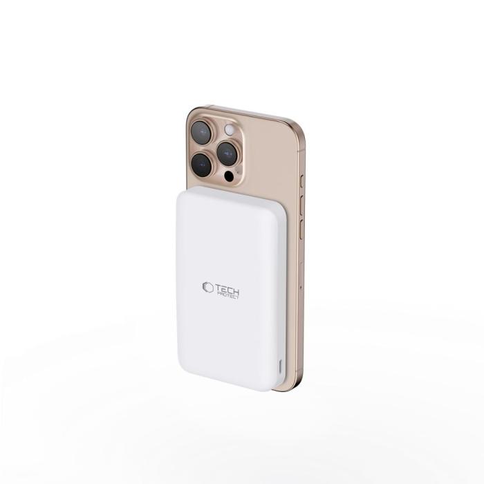 Bild 3, Tech-Protect Tech-Protect 10000 mAh Qi2 MagSafe Powerbank LifeMag Vit - Teknikhallen.se
