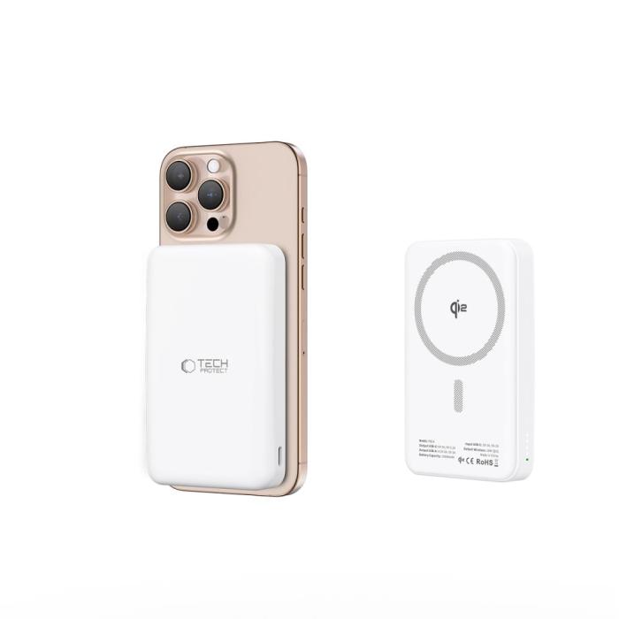Bild 6, Tech-Protect Tech-Protect 10000 mAh Qi2 MagSafe Powerbank LifeMag Vit - Teknikhallen.se