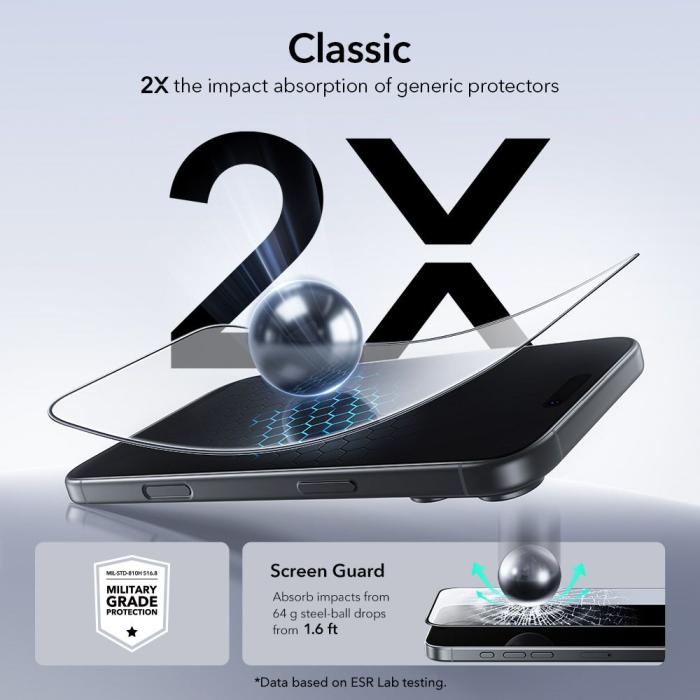 Bild 5, ESR ESR iPhone 17 Pro 2-PACK Skärmskydd UltraFit Härdat Glas Transparent - Teknikhallen.se