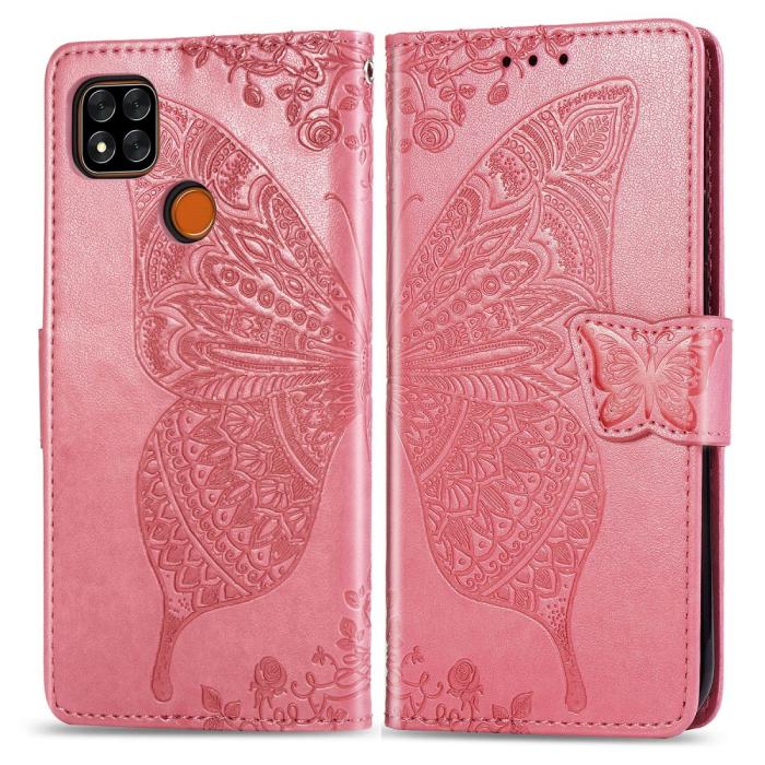 Bild 2,  Xiaomi Redmi 9C Fodral Butterfly Rosa - Teknikhallen.se