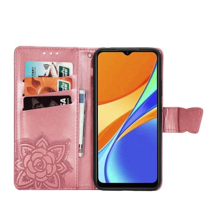 Bild 5,  Xiaomi Redmi 9C Fodral Butterfly Rosa - Teknikhallen.se