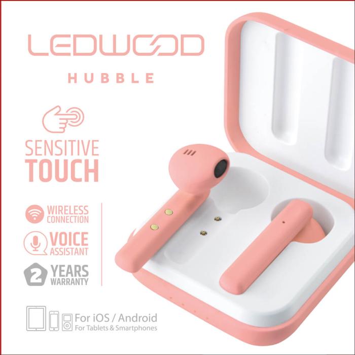 Bild 2, LEDWOOD LEDWOOD Hörlur Hubble TWS True Wireless In-Ear Mic Rosa - Teknikhallen.se